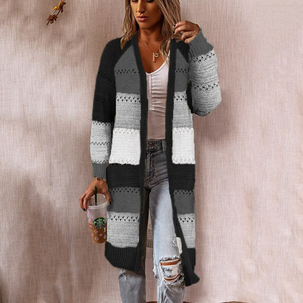 Women's 2024 Cross Border Cardigan Sweater Pink Beige Patterned - Image 4