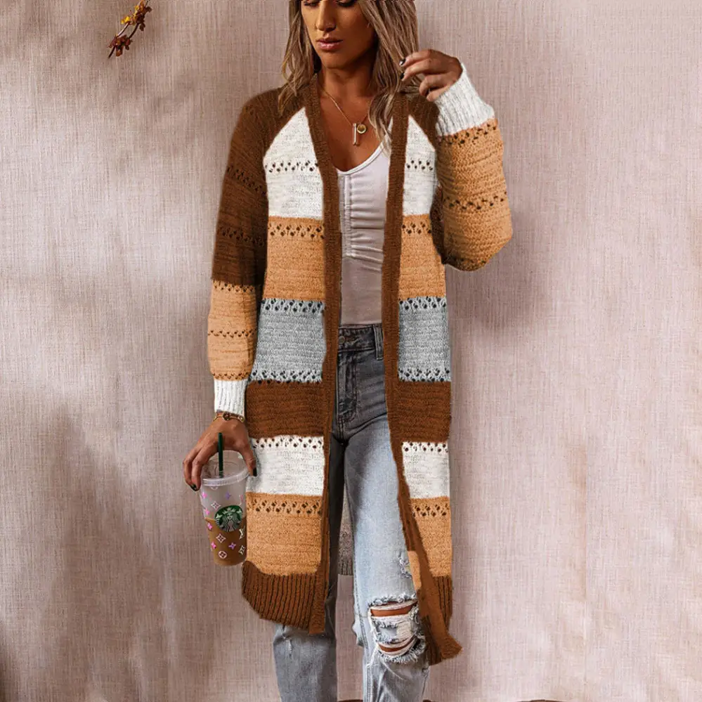 Women's 2024 Cross Border Cardigan Sweater Pink Beige Patterned - Image 6