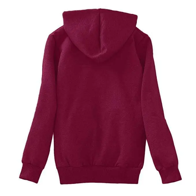 Women's Maroon Plush Hooded Sweatshirt Jacket Plus Size — feature 48