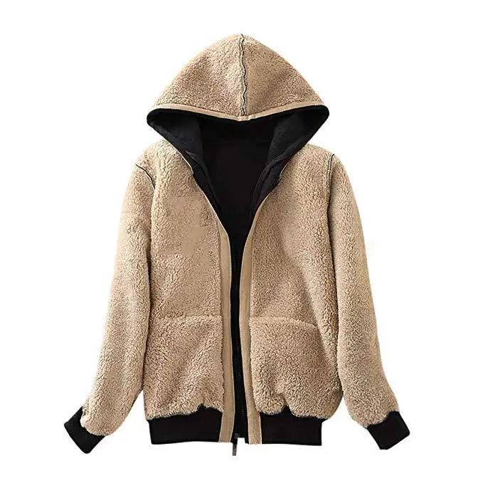 Women's Maroon Plush Hooded Sweatshirt Jacket Plus Size — feature 50