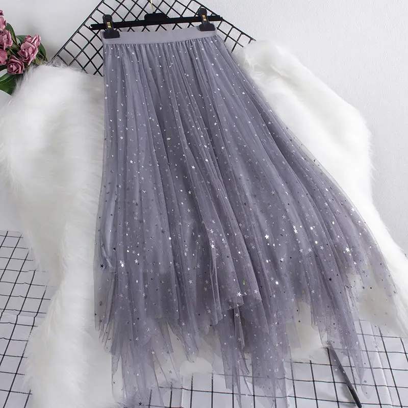 Starry Sequin Mesh Skirt Large A-Line Women - Image 4