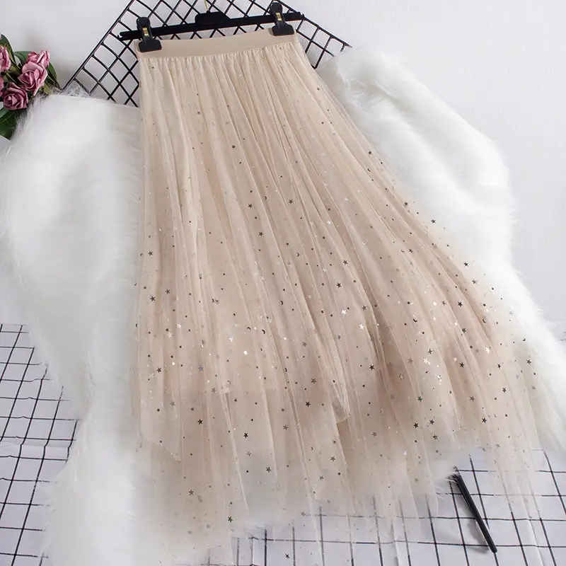 Starry Sequin Mesh Skirt Large A-Line Women - Image 3