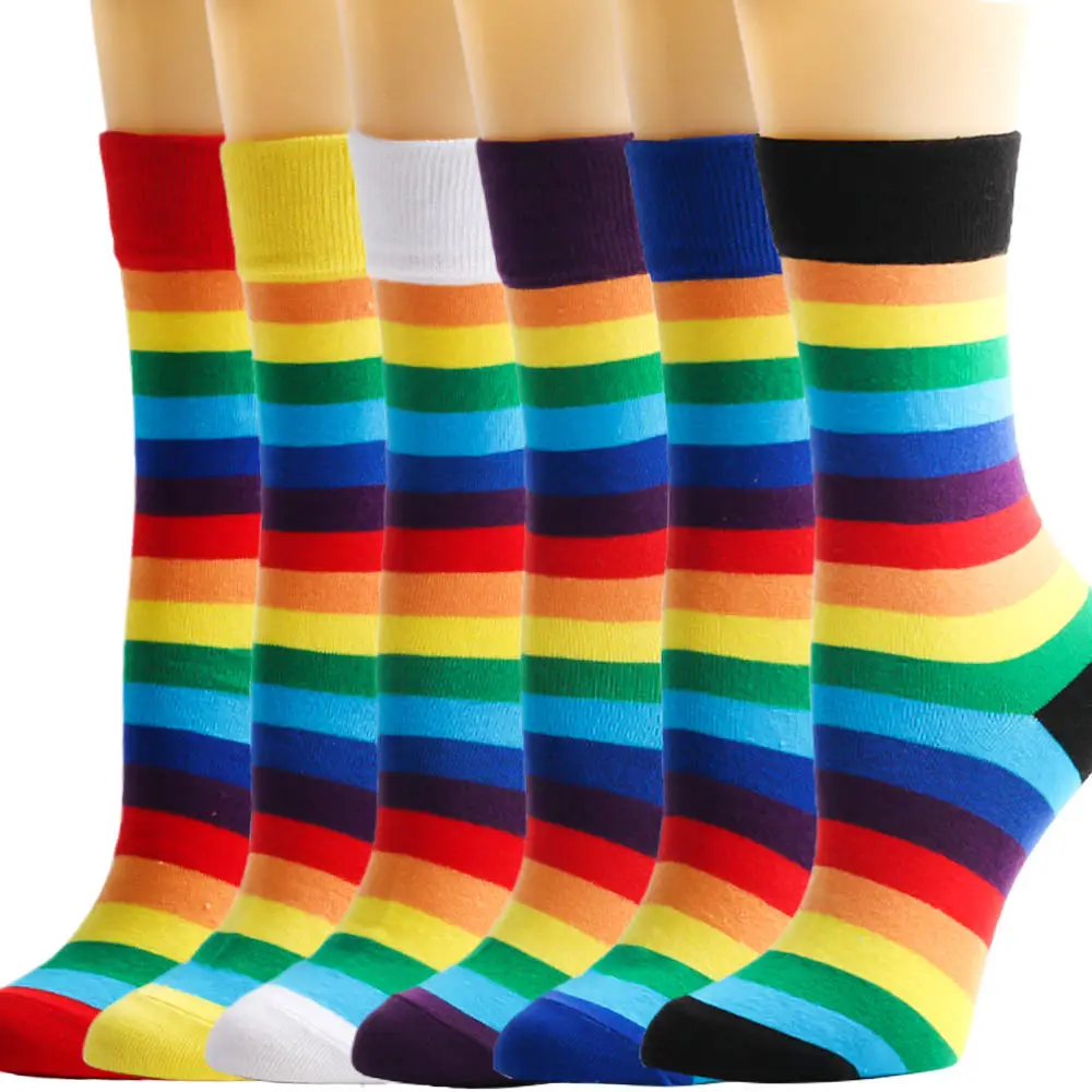 Cross-Border Socks European and American Autumn and Winter Rainbow Socks Women's Mid-Calf Socks Casual Women's Socks Party Party Colorful Striped Socks Men's Socks
