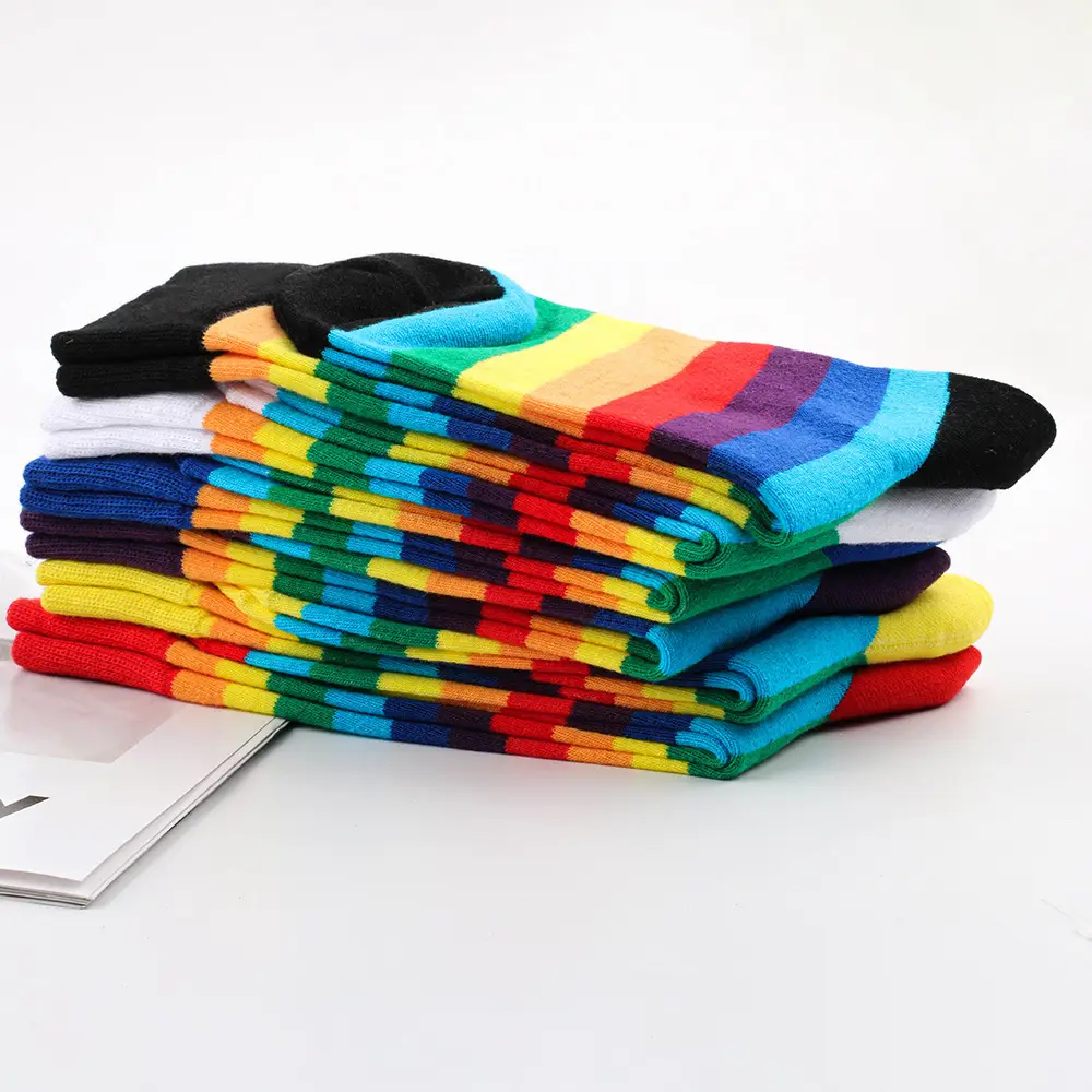 Cross-Border Socks European and American Autumn and Winter Rainbow Socks Women's Mid-Calf Socks Casual Women's Socks Party Party Colorful Striped Socks Men's Socks