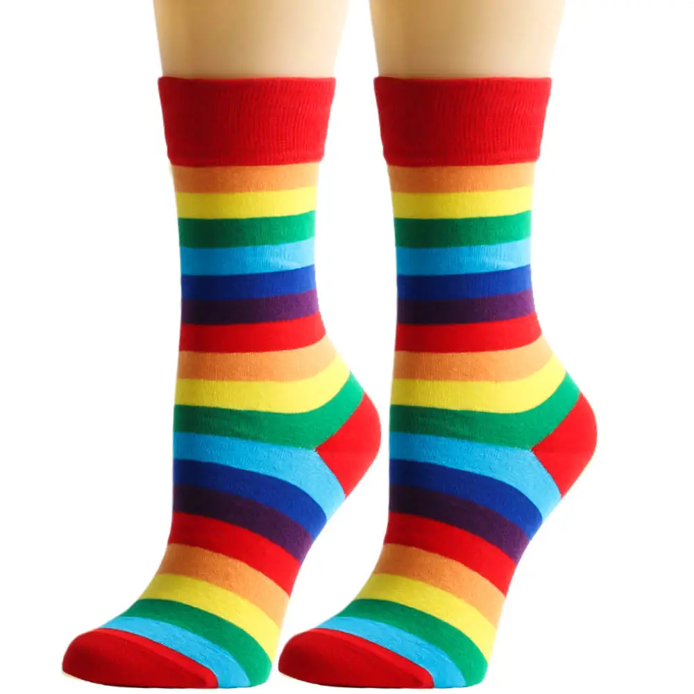 Cross-Border Socks European and American Autumn and Winter Rainbow Socks Women's Mid-Calf Socks Casual Women's Socks Party Party Colorful Striped Socks Men's Socks