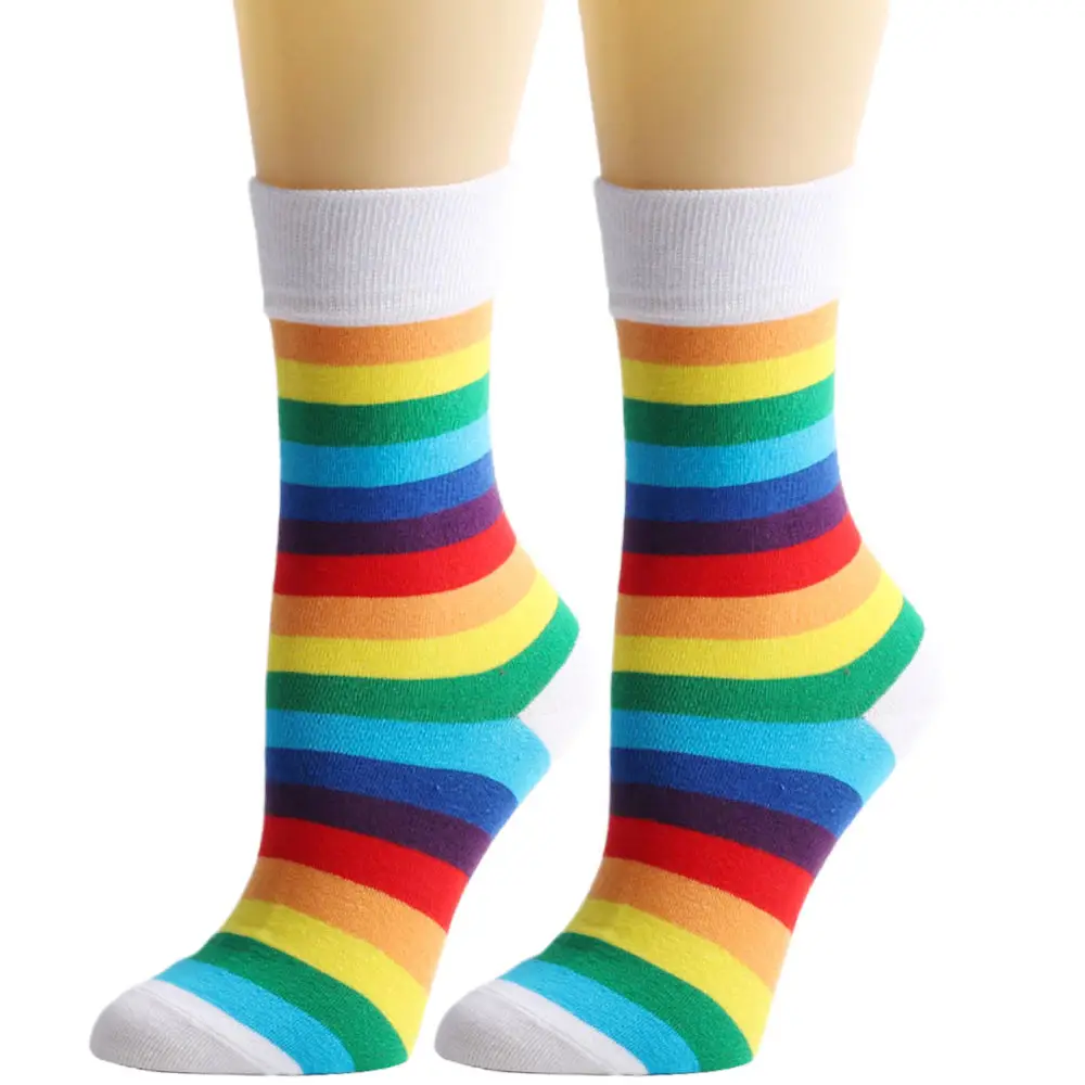 Cross-Border Socks European and American Autumn and Winter Rainbow Socks Women's Mid-Calf Socks Casual Women's Socks Party Party Colorful Striped Socks Men's Socks