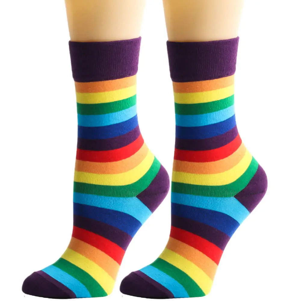 Cross-Border Socks European and American Autumn and Winter Rainbow Socks Women's Mid-Calf Socks Casual Women's Socks Party Party Colorful Striped Socks Men's Socks