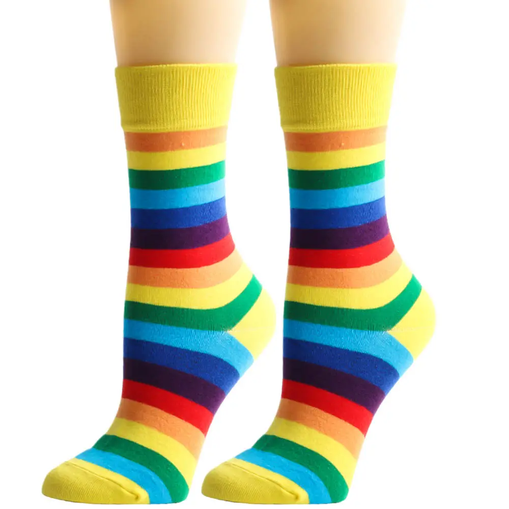 Cross-Border Socks European and American Autumn and Winter Rainbow Socks Women's Mid-Calf Socks Casual Women's Socks Party Party Colorful Striped Socks Men's Socks