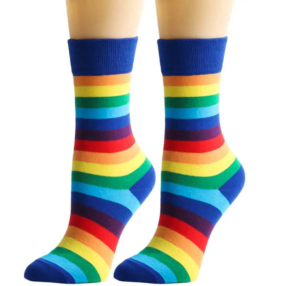 Cross-Border Socks European and American Autumn and Winter Rainbow Socks Women's Mid-Calf Socks Casual Women's Socks Party Party Colorful Striped Socks Men's Socks