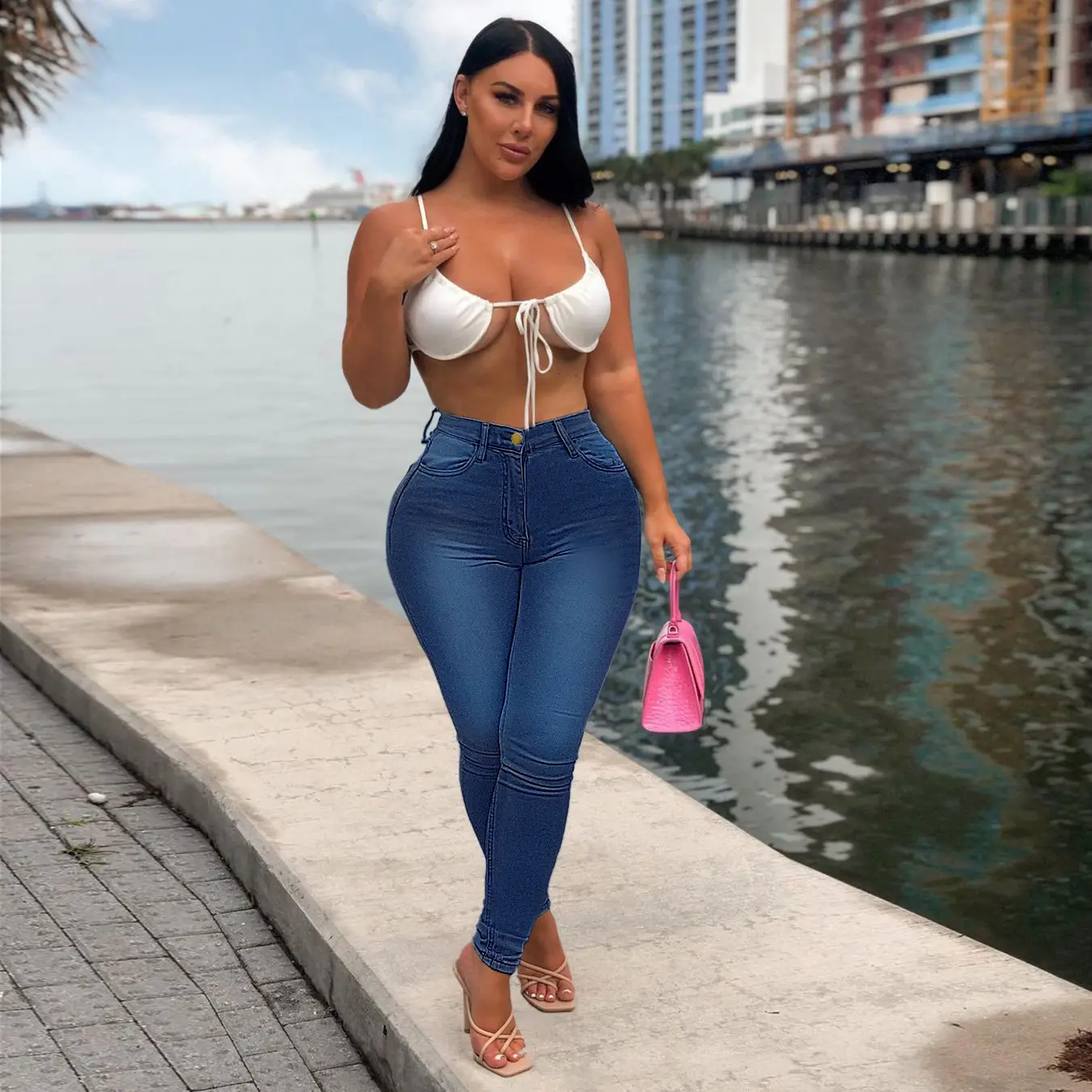 Women's Blue Jeans Top Bra Set for Women - Image 2