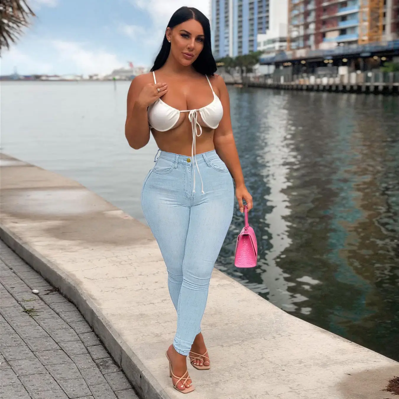 Women's Blue Jeans Top Bra Set for Women - Image 3