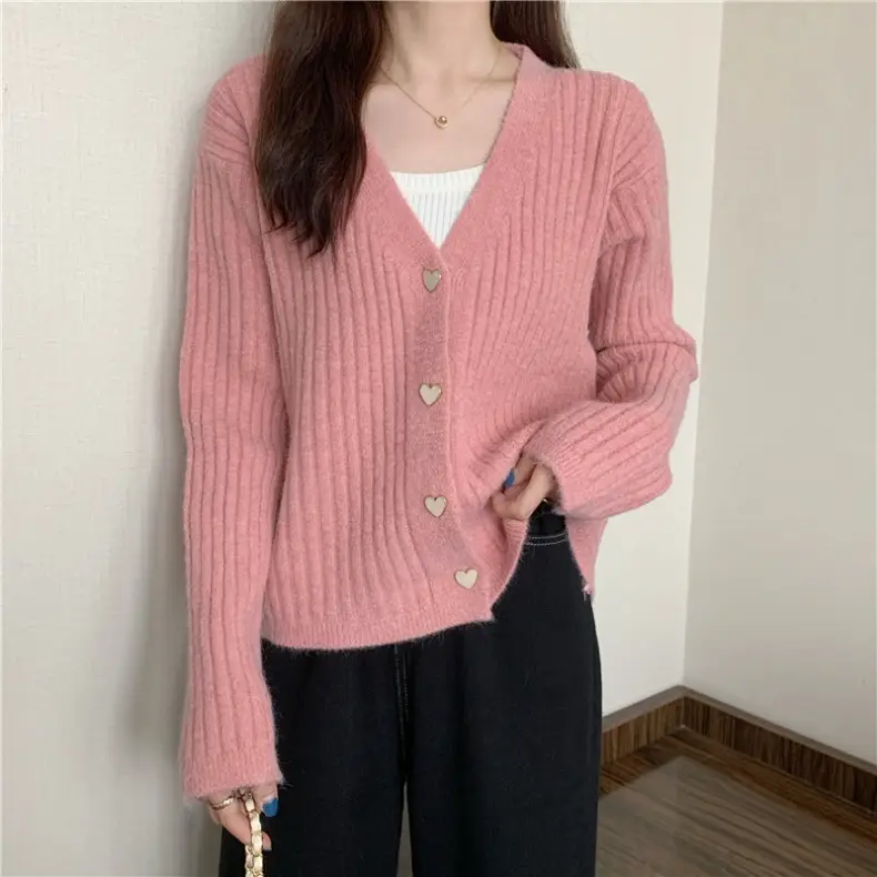Women V-Neck Knitted Cardigan Cream 2025 Spring — feature 10