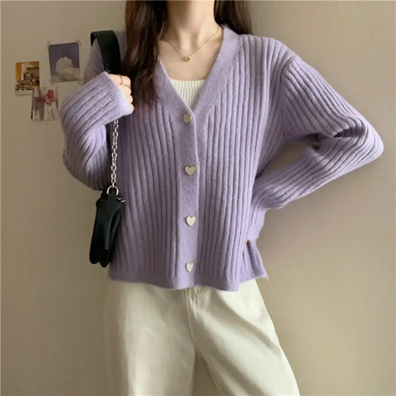 Women V-Neck Knitted Cardigan Cream 2025 Spring — feature 11