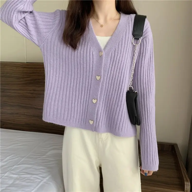 Women V-Neck Knitted Cardigan Cream 2025 Spring — feature 12