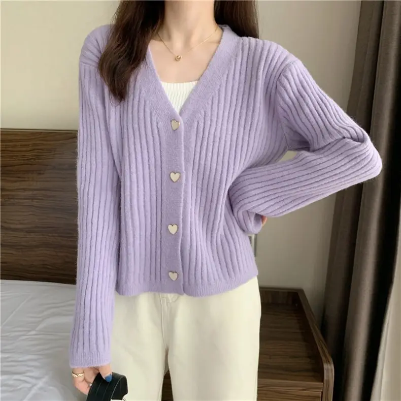 Women V-Neck Knitted Cardigan Cream 2025 Spring — feature 13
