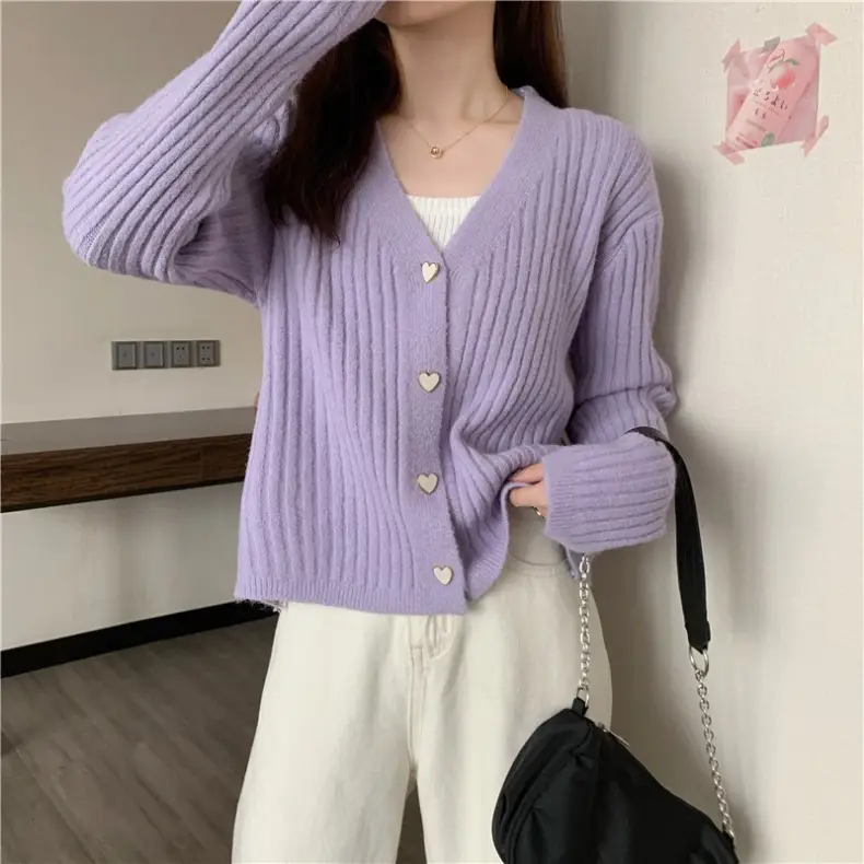 Women V-Neck Knitted Cardigan Cream 2025 Spring — feature 14