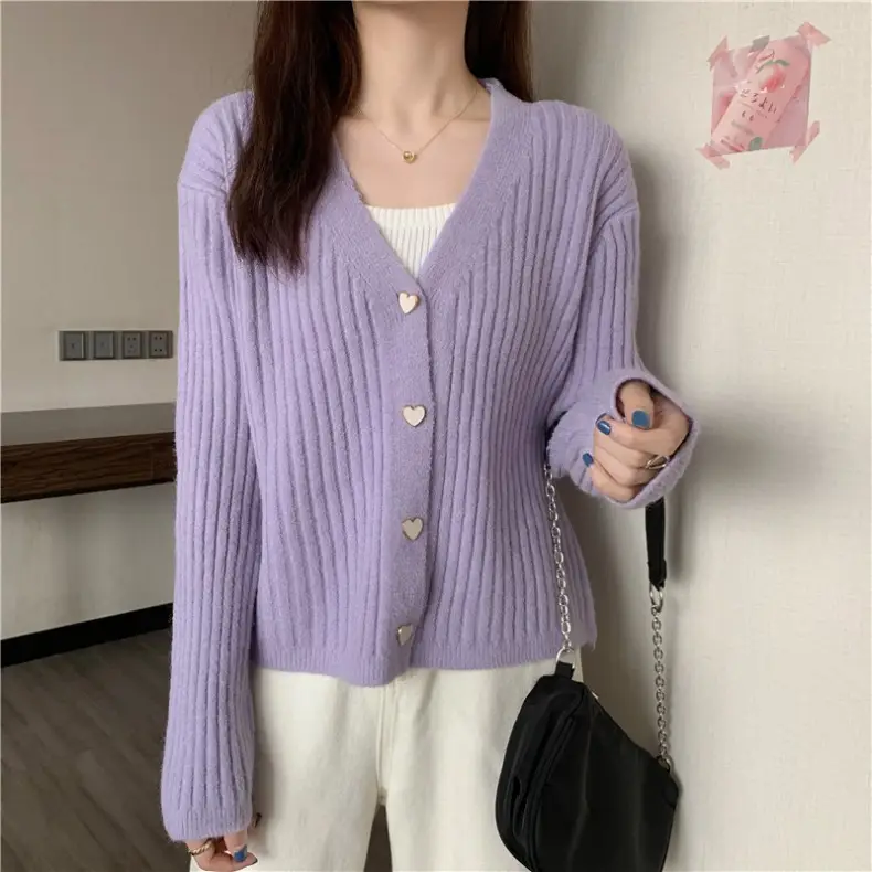 Women V-Neck Knitted Cardigan Cream 2025 Spring — feature 15