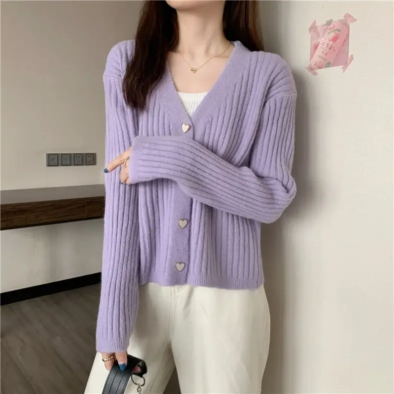 Women V-Neck Knitted Cardigan Cream 2025 Spring — feature 16