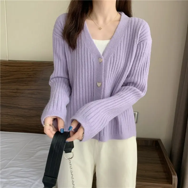 Women V-Neck Knitted Cardigan Cream 2025 Spring — feature 17
