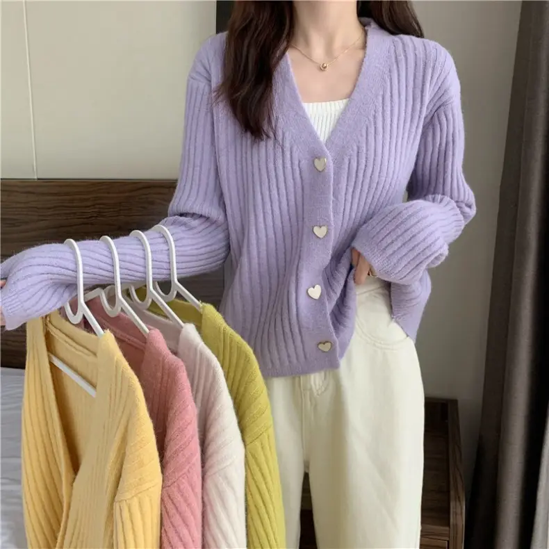 Women V-Neck Knitted Cardigan Cream 2025 Spring — feature 2