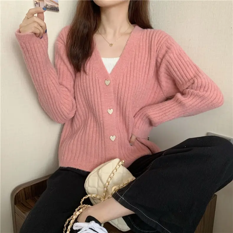Women V-Neck Knitted Cardigan Cream 2025 Spring — feature 5
