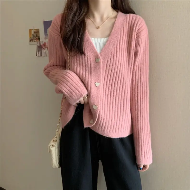 Women V-Neck Knitted Cardigan Cream 2025 Spring — feature 7