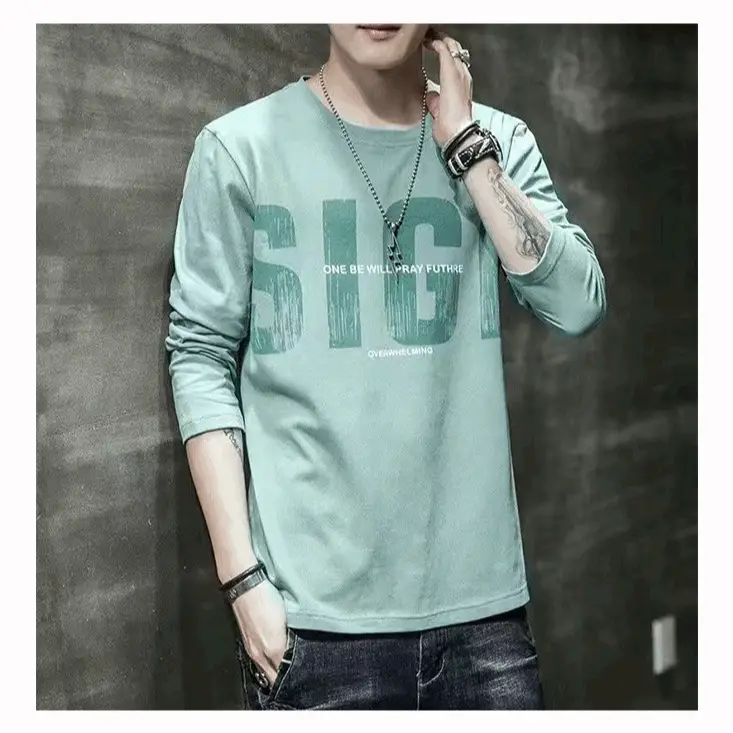 2025 Men Long Sleeve T-Shirt Mint Green Loose Fit - Image 10