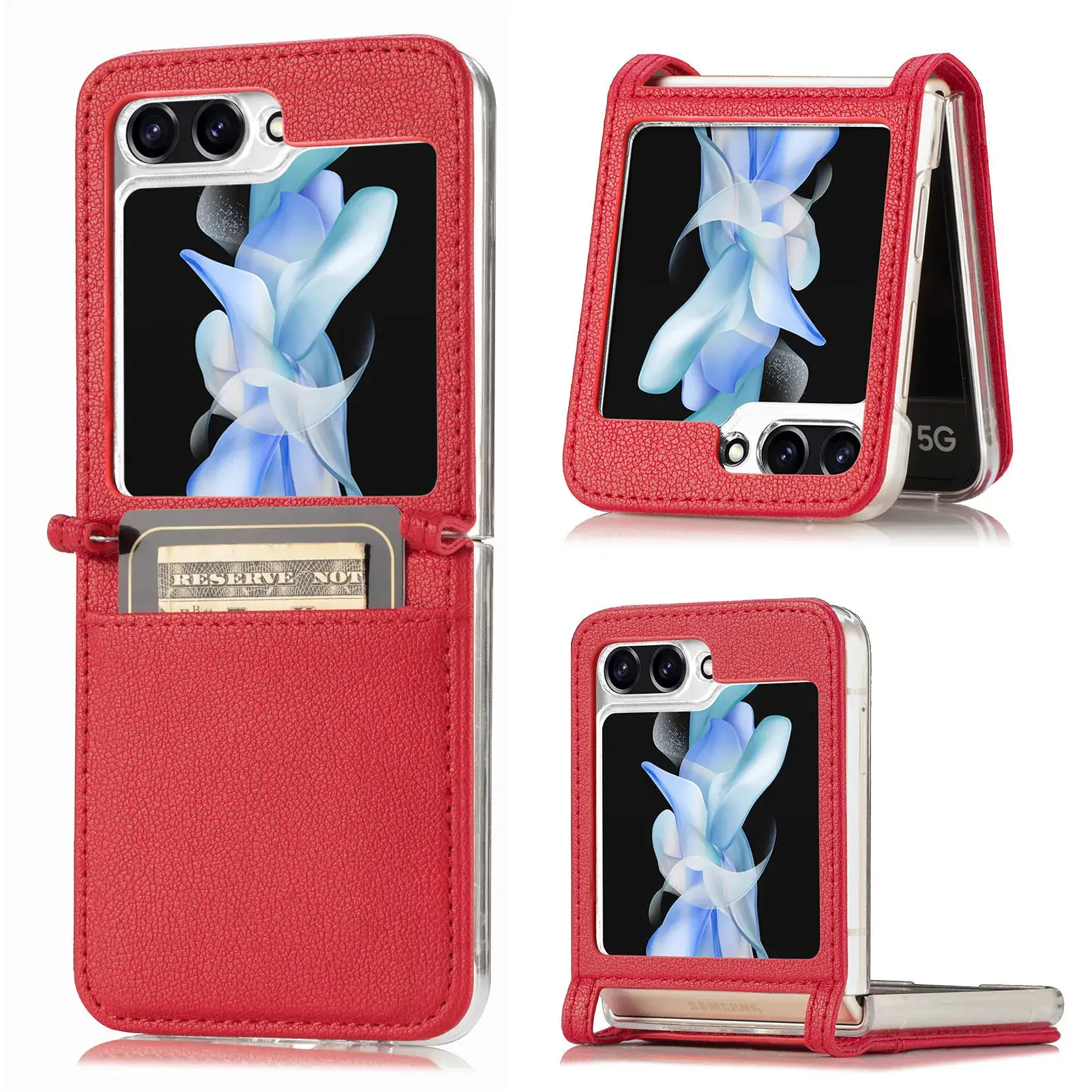 Red Foldable Leather Phone Case for Samsung Zflip7 & Zflip6 - Image 6