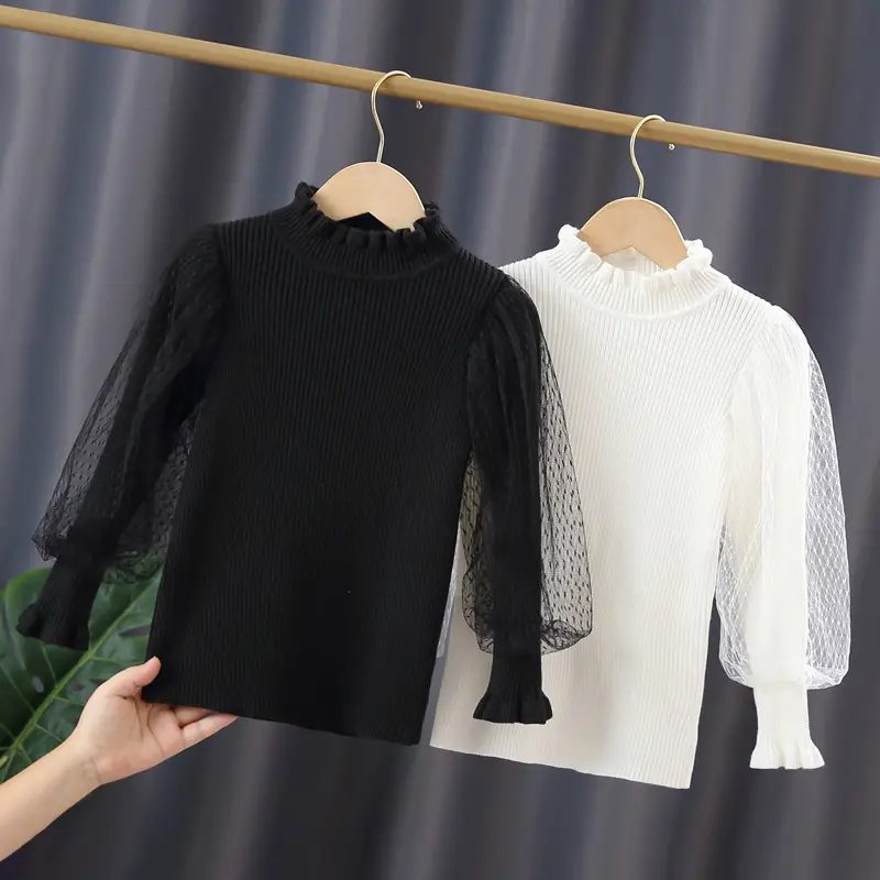 Girls White Lace Long Sleeve Sweater Top - Image 4