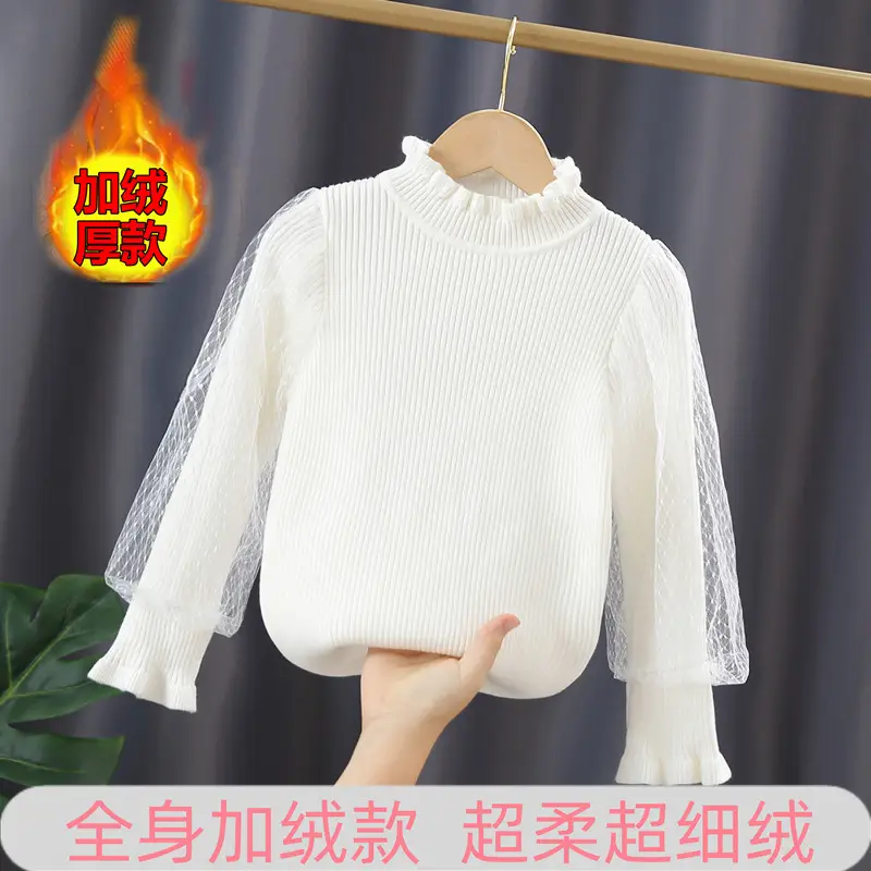 Girls White Lace Long Sleeve Sweater Top - Image 5
