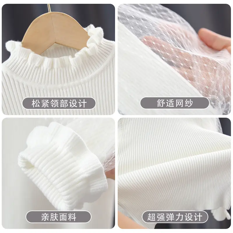 Girls White Lace Long Sleeve Sweater Top - Image 6