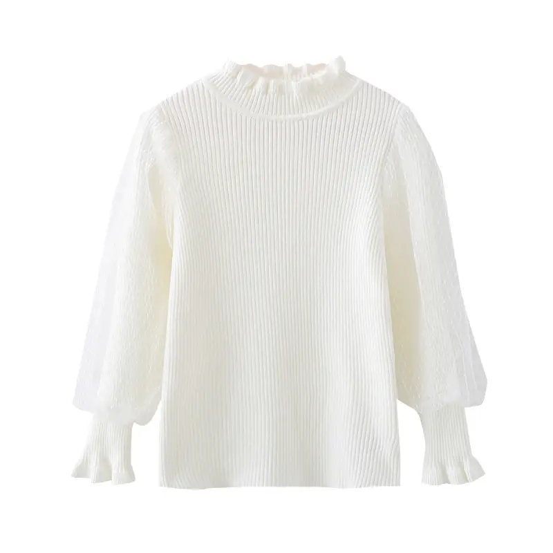 Girls White Lace Long Sleeve Sweater Top - Image 7