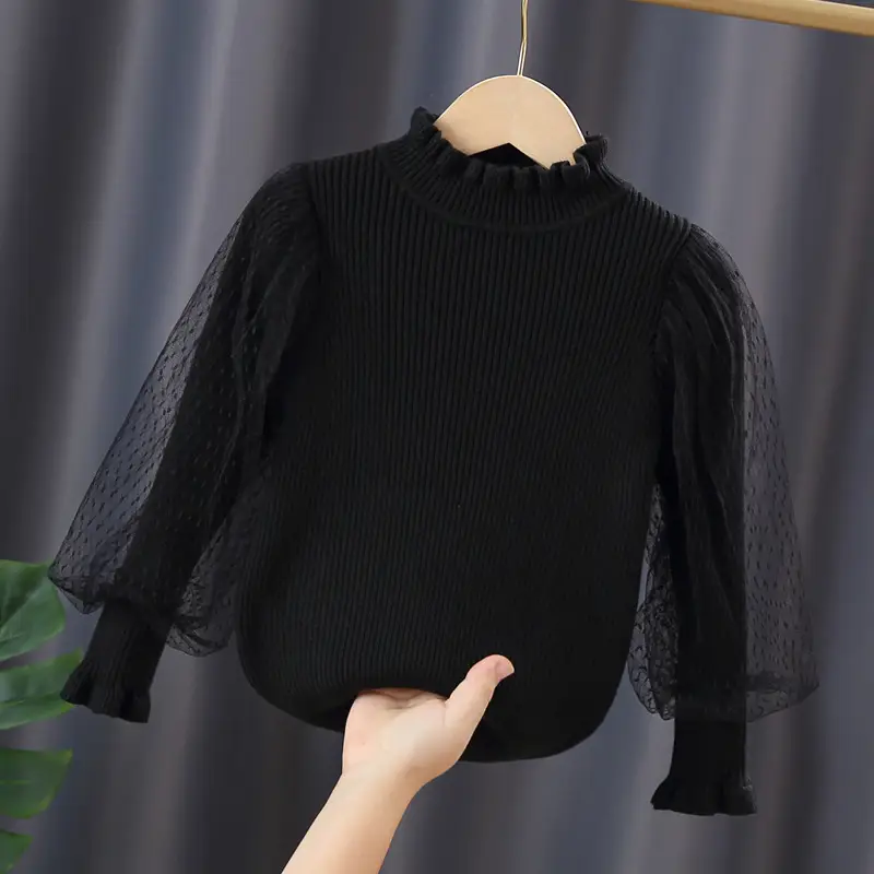 Girls White Lace Long Sleeve Sweater Top - Image 2