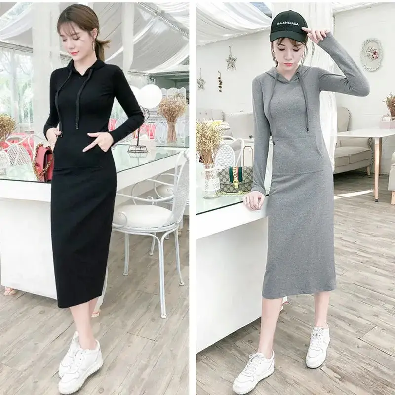Black Long Sleeve Cotton Dress for Women - Image 6