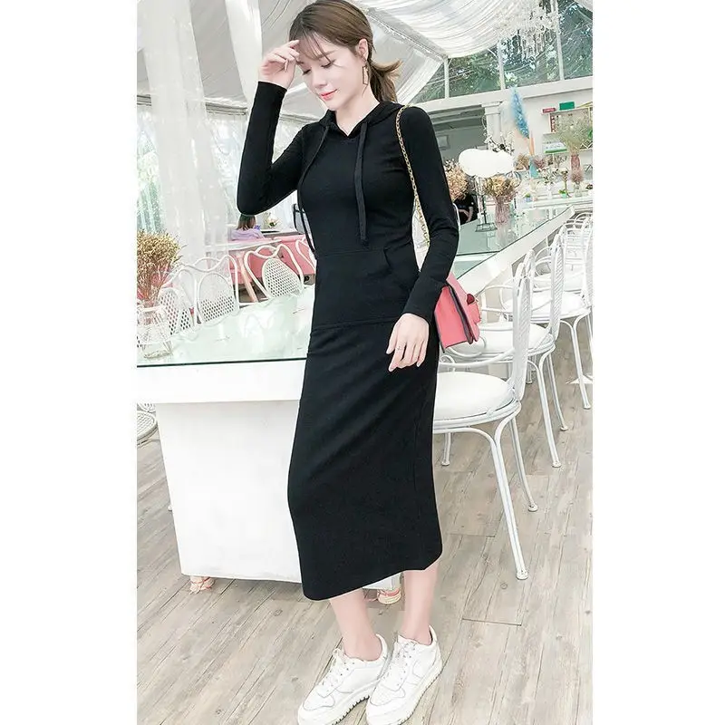 Black Long Sleeve Cotton Dress for Women - Image 2