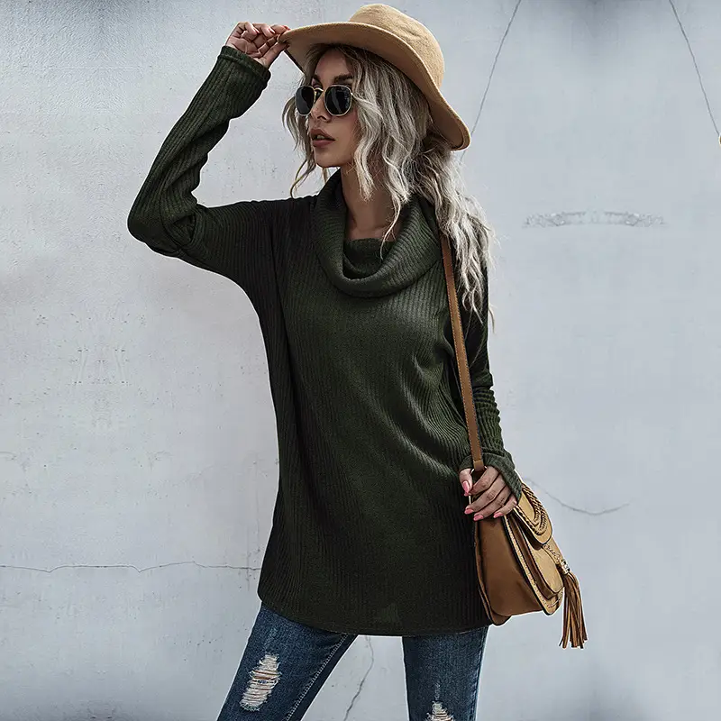 2024 Women Pile Collar Sweater Long Sleeve Spliced Bottoming - Image 8
