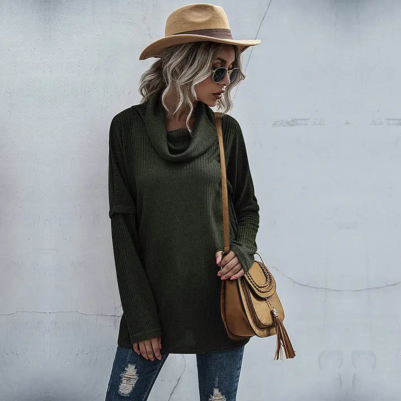 2024 Women Pile Collar Sweater Long Sleeve Spliced Bottoming - Image 10
