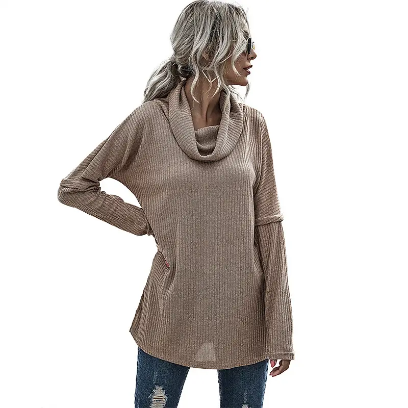 2024 Women Pile Collar Sweater Long Sleeve Spliced Bottoming - Image 11