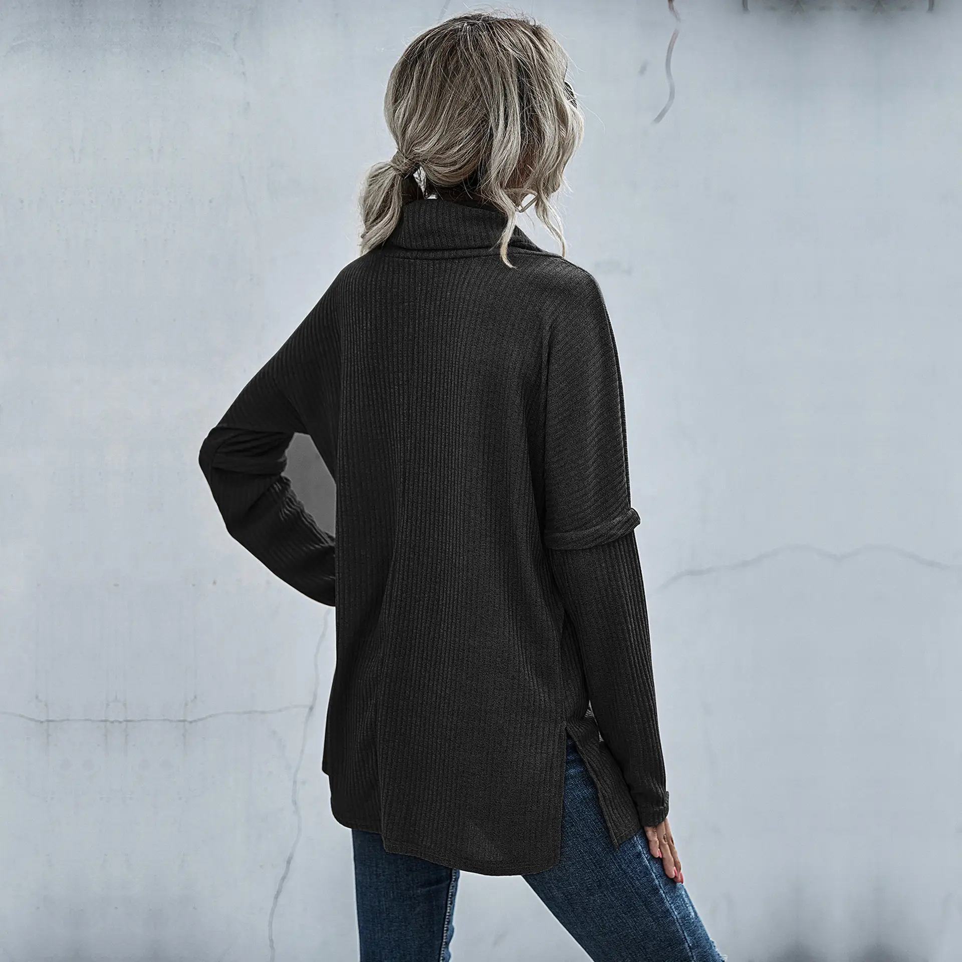 2024 Women Pile Collar Sweater Long Sleeve Spliced Bottoming - Image 3