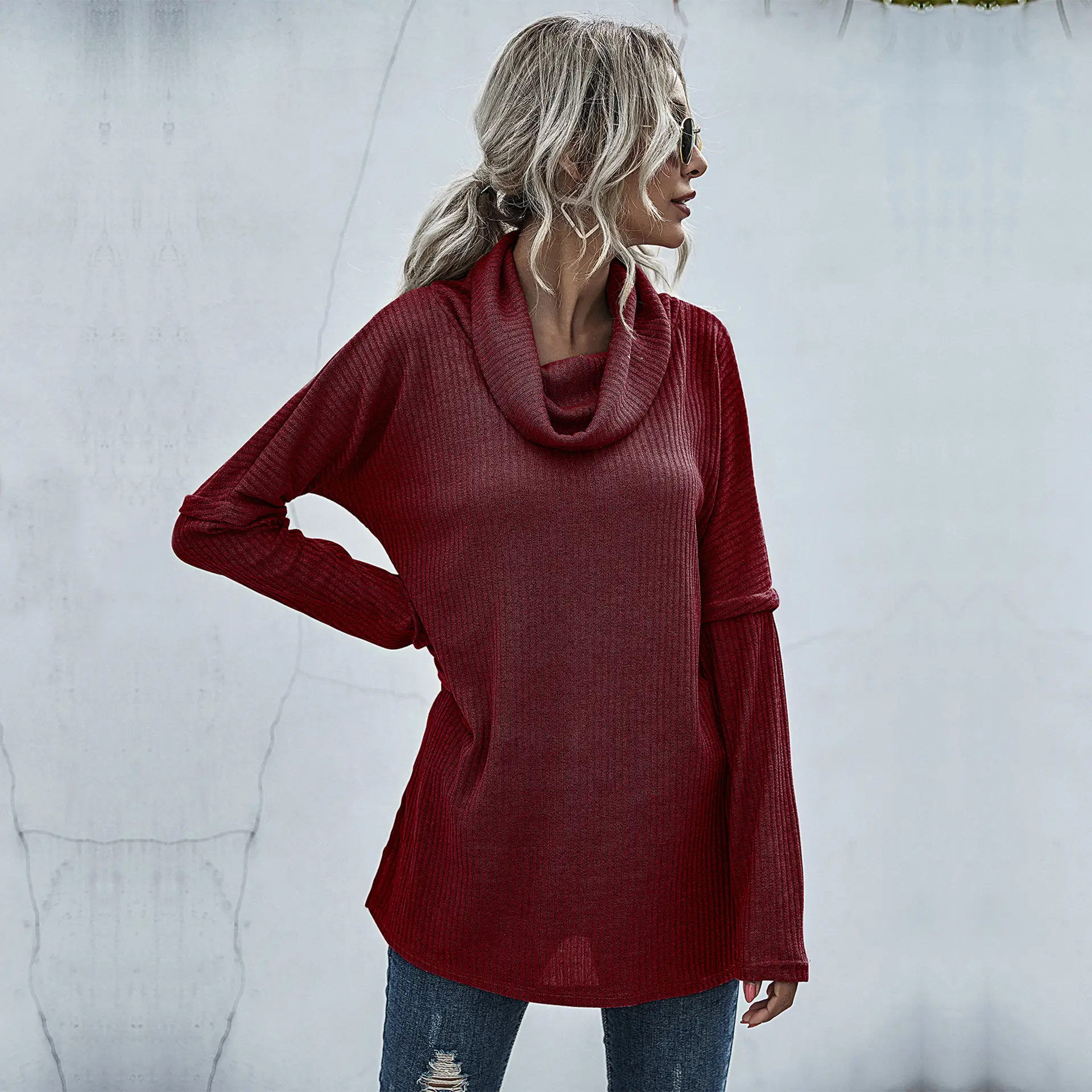 2024 Women Pile Collar Sweater Long Sleeve Spliced Bottoming - Image 5