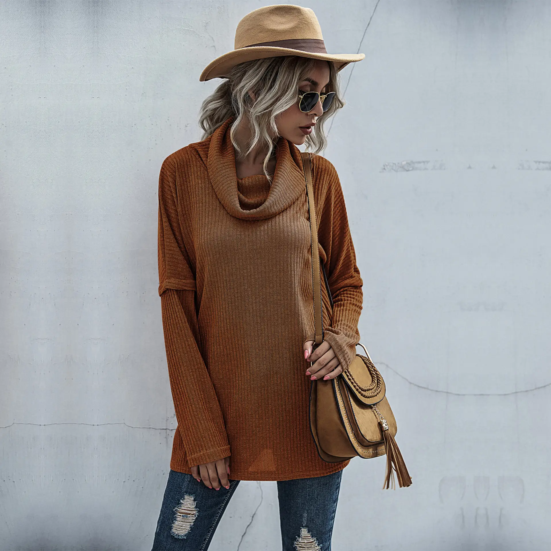 2024 Women Pile Collar Sweater Long Sleeve Spliced Bottoming - Image 6