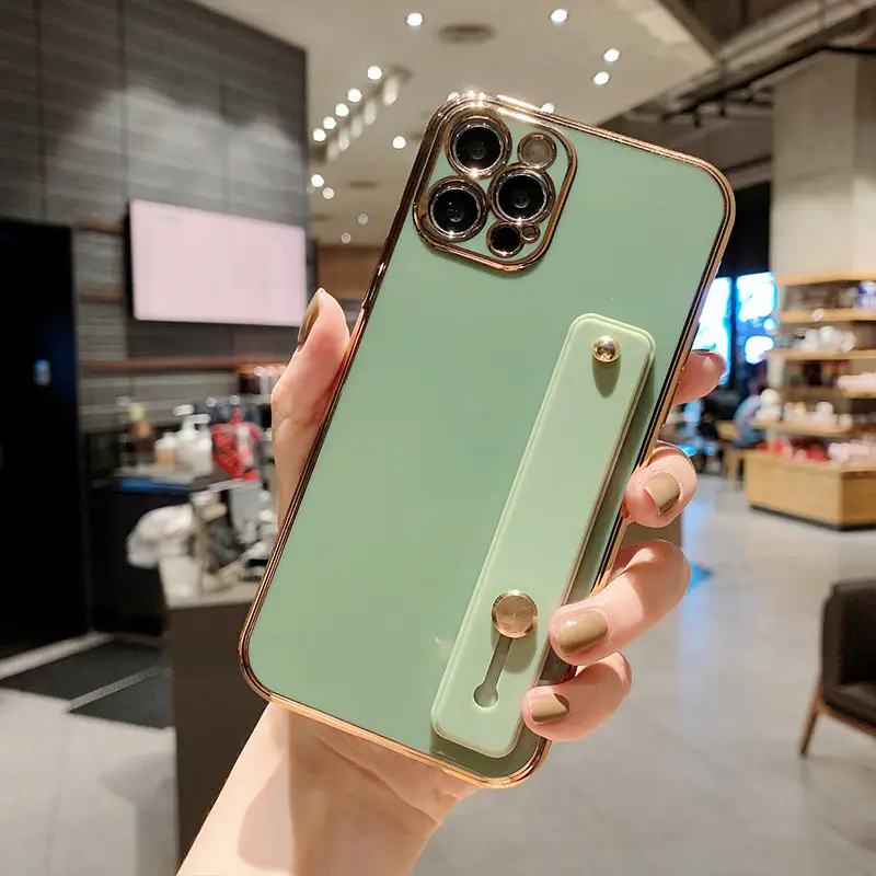 Green Wrist Strap Mobile Phone Shell for iPhone 15