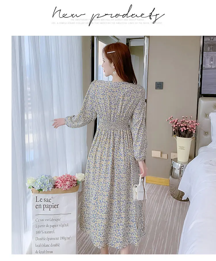Women Floral V-Neck Dress 2021 Spring Autumn Slimming — feature 10