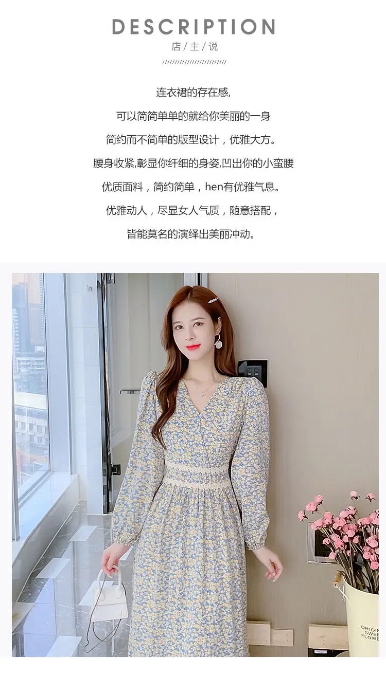 Women Floral V-Neck Dress 2021 Spring Autumn Slimming — feature 4