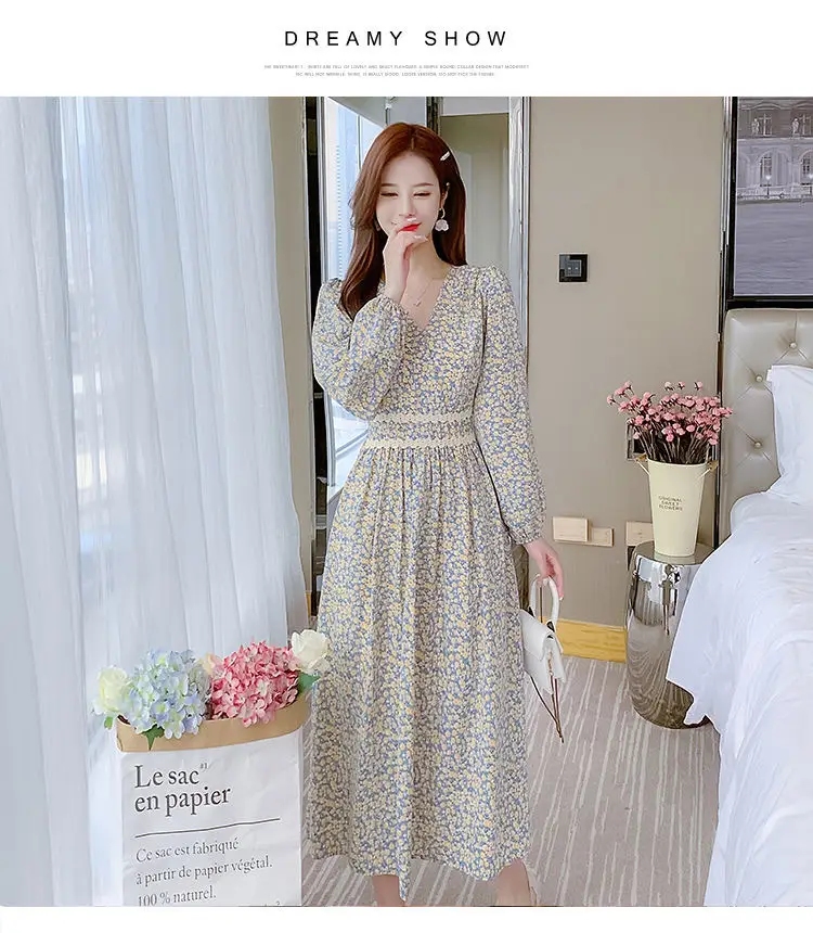 Women Floral V-Neck Dress 2021 Spring Autumn Slimming — feature 8