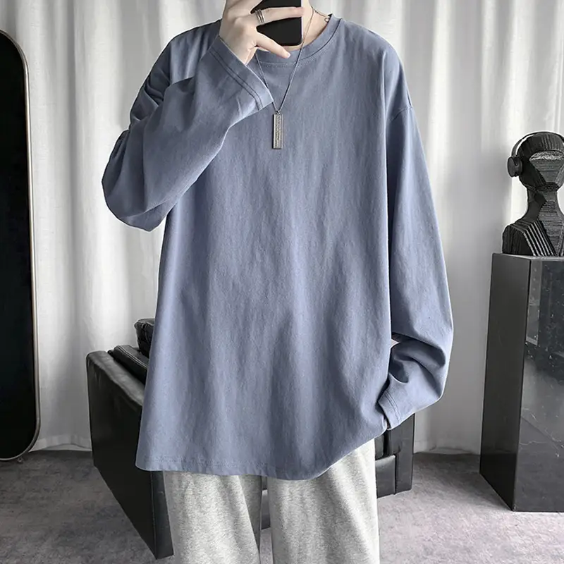 Men Blue Cotton Long Sleeve T-Shirt All Season - Image 7