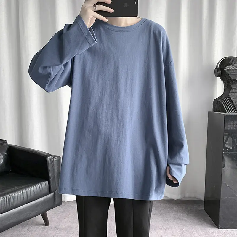 Men Blue Cotton Long Sleeve T-Shirt All Season - Image 4