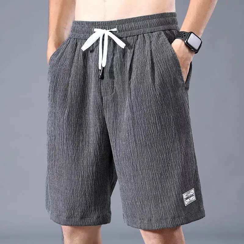 Men Ice Silk Shorts Black Loose Straight Casual Pants - Image 6