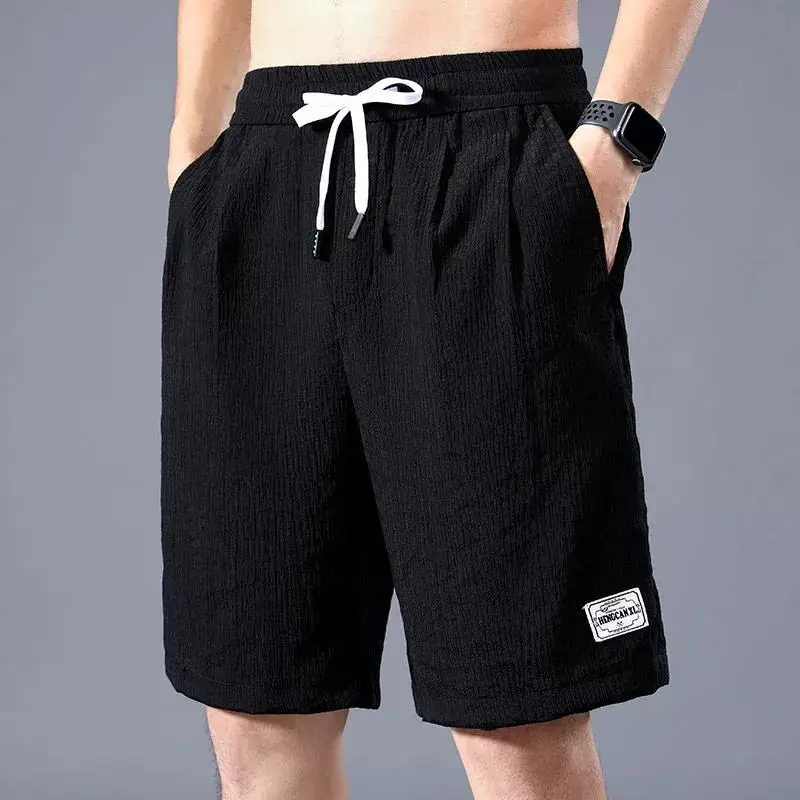 Men Ice Silk Shorts Black Loose Straight Casual Pants - Image 7