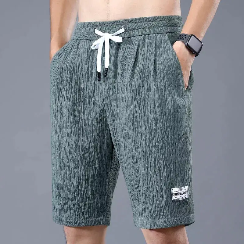 Men Ice Silk Shorts Black Loose Straight Casual Pants - Image 2